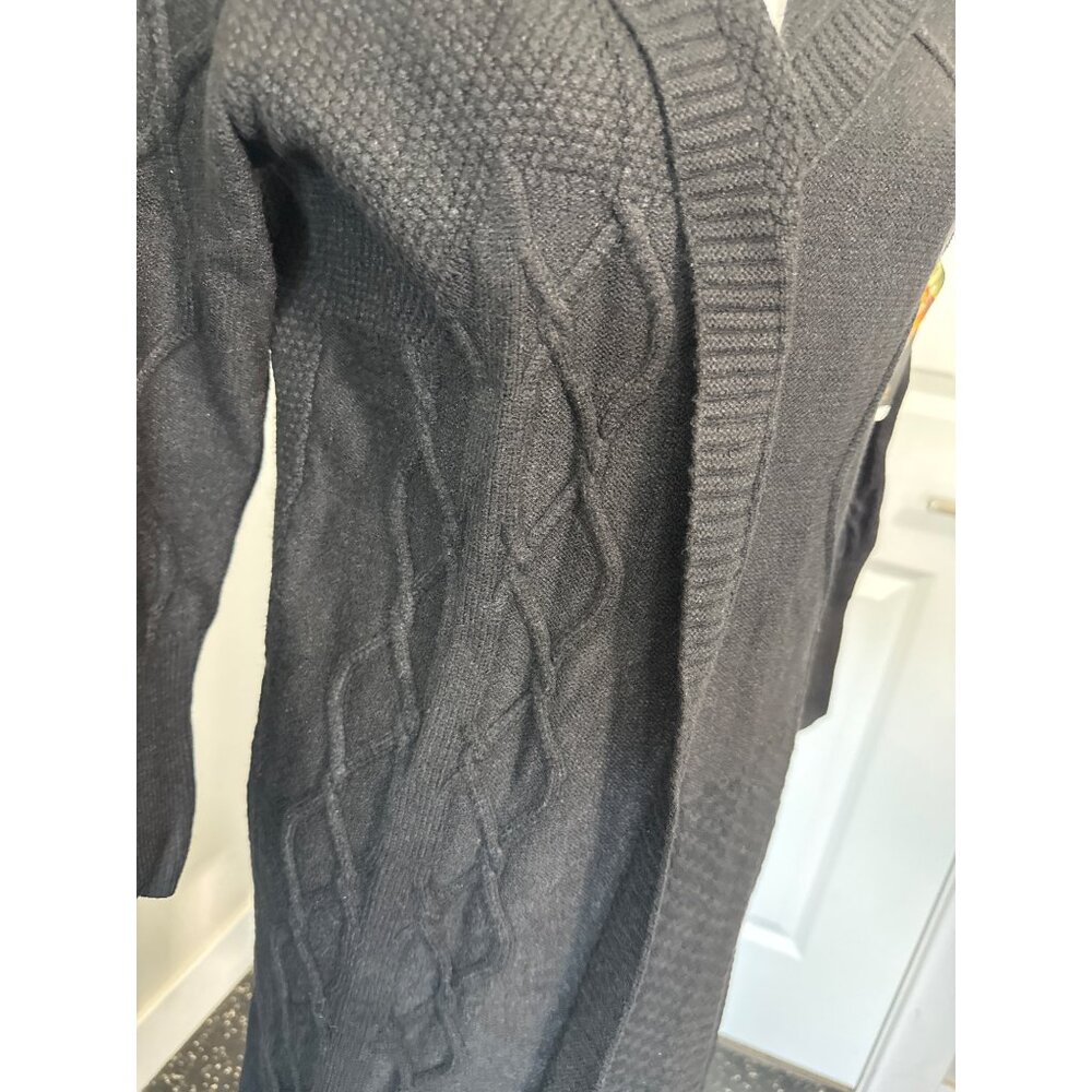Cashmere Womens Long Black Cardigan Sweater Hoodie W/Cable Knit Pattern Soft - Picture 3 of 16